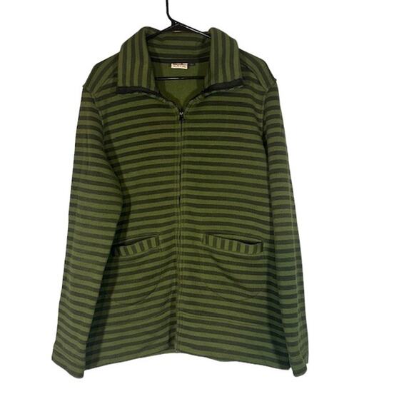 Kavu Green Striped Collared Long Sleeve Full Zip Knit Sweater Jacket Women Sz XL - Picture 1 of 9